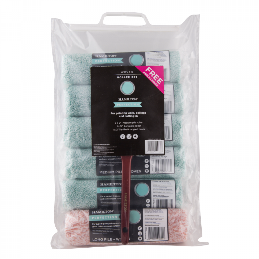 Hamilton Perfection Paint Roller Sleeves 6-Pack (9" X 1.75") + Free Angled Brush - Microfibre & Long Pile - View #7