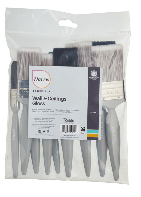Harris Essentials 10 Pack Walls, Ceilings and Gloss Paint Brushes