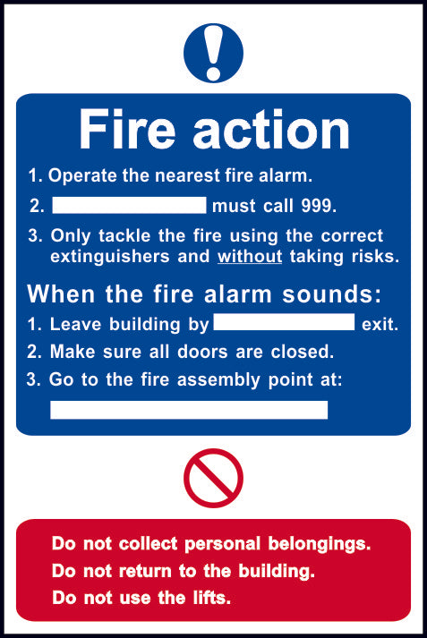 Fire action procedure - PVC Sign (200 x 300mm)