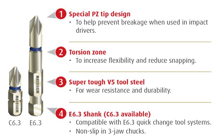 T25 X 50mm E6.3 (Pack 1) Reisser Torsion Impact Driver Bit